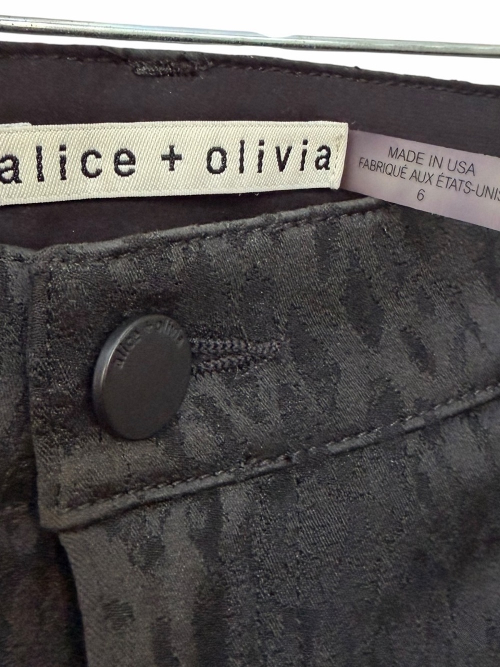 Alice + Olivia Black Animal Leopard Jacquard Flare Pants Size 6 - Picture 4 of 15